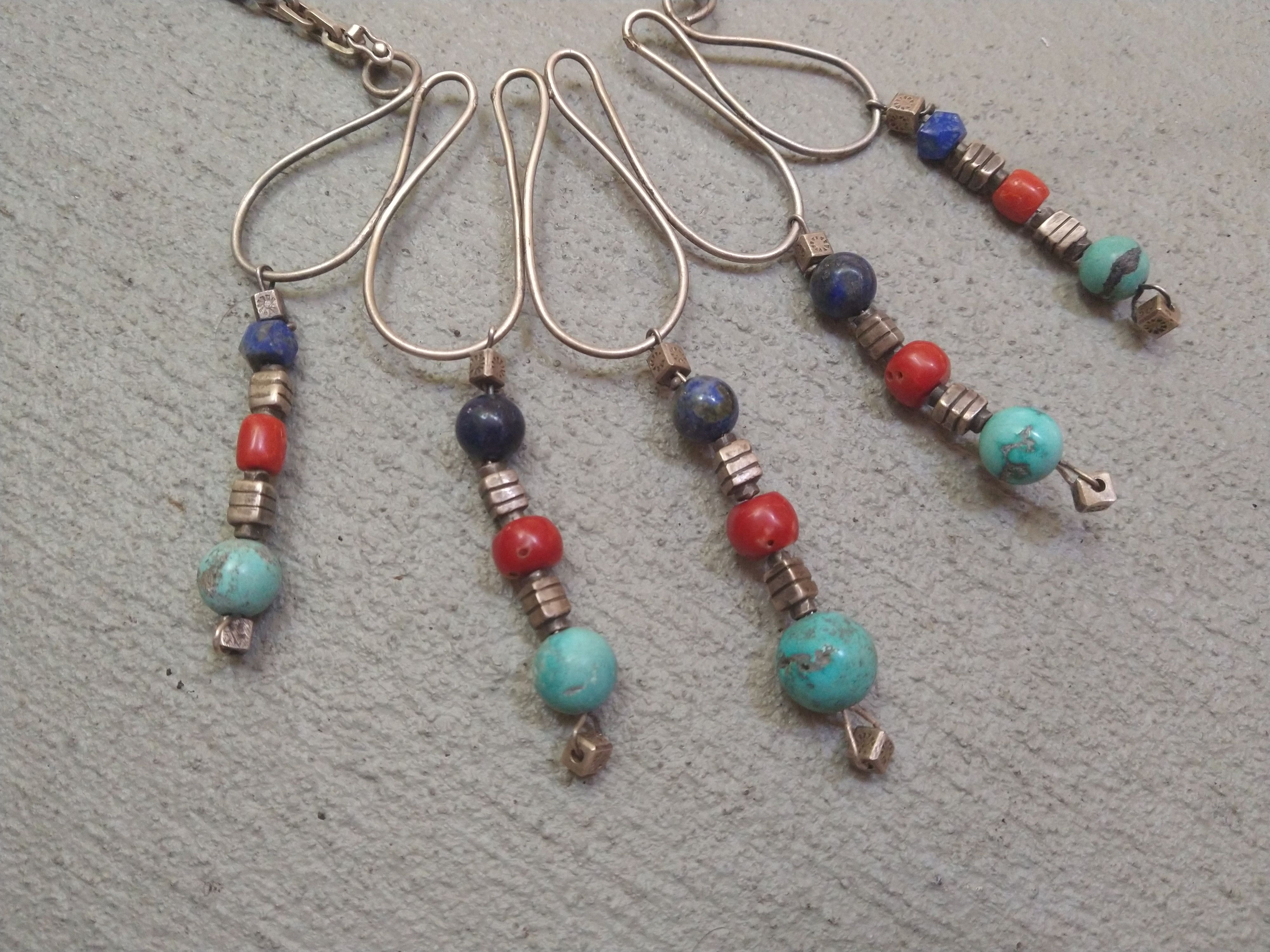 Jewelry × Vintage Sterling Silver Necklace Turquoise Lapis Lazuli Coral Native Size ONE SIZE - 2 Thumbnail