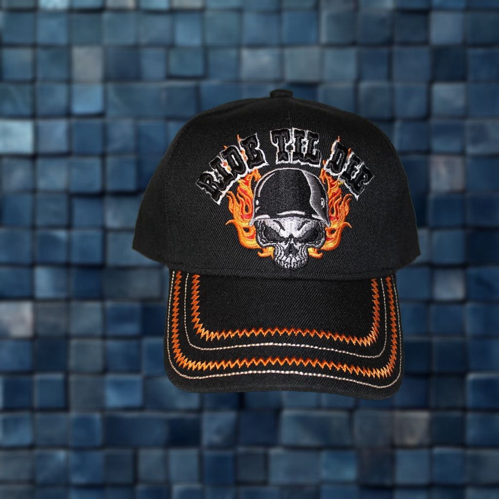 Vintage ACE Biker Skull Flames Baseball Cap Men Adjustable Black Size ONE SIZE - 1 Thumbnail