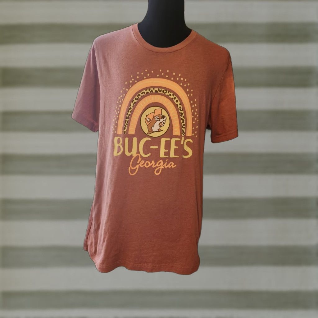 Rainbow Buc-ee's Logo Rainbow Pink Mauve Short Sleeve T Shirt Adult XL Unisex Cotton Polyester Graphic Print Crew Neck Regular Fit Size US XL / EU 56 / 4 - 1 Thumbnail