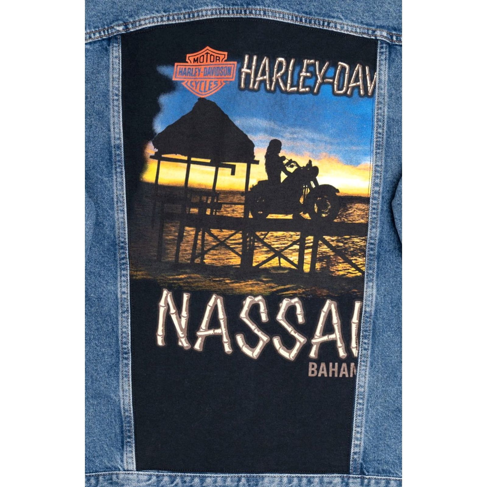 New Look VINTAGE Upcycled Harley Davidson Sunset Back Patch Denim Jacket Shirt Mens Large Blue 2010s New Look Ragstock Size US L / EU 52-54 / 3 - 3 Thumbnail