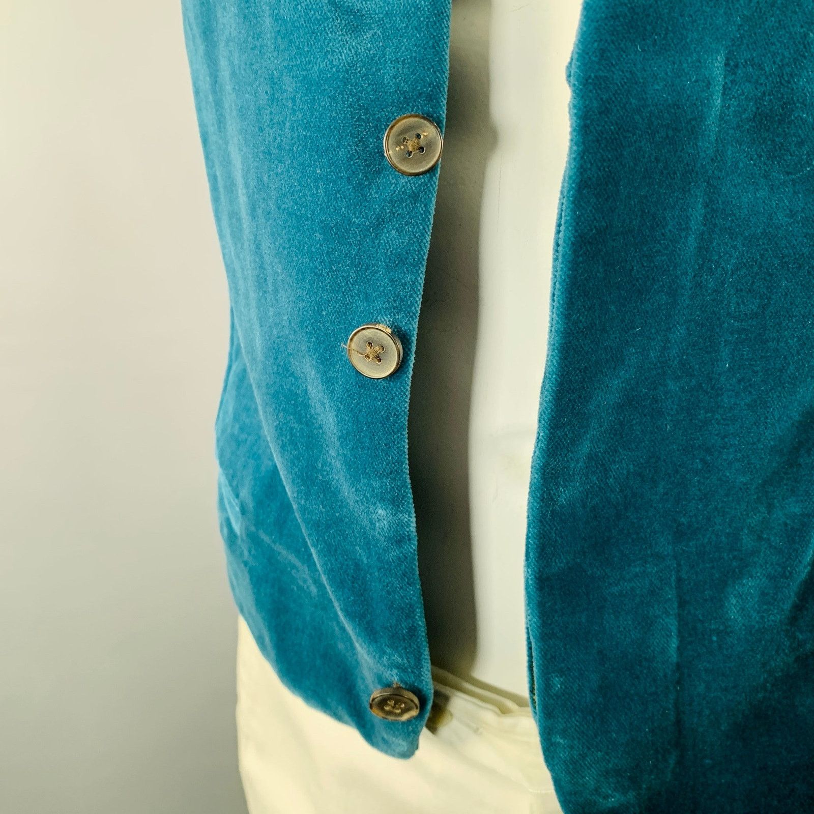 Haider Ackermann HAIDER ACKERMANN Teal Black Velvet Cotton Cropped Vest Size 40R - 4 Thumbnail