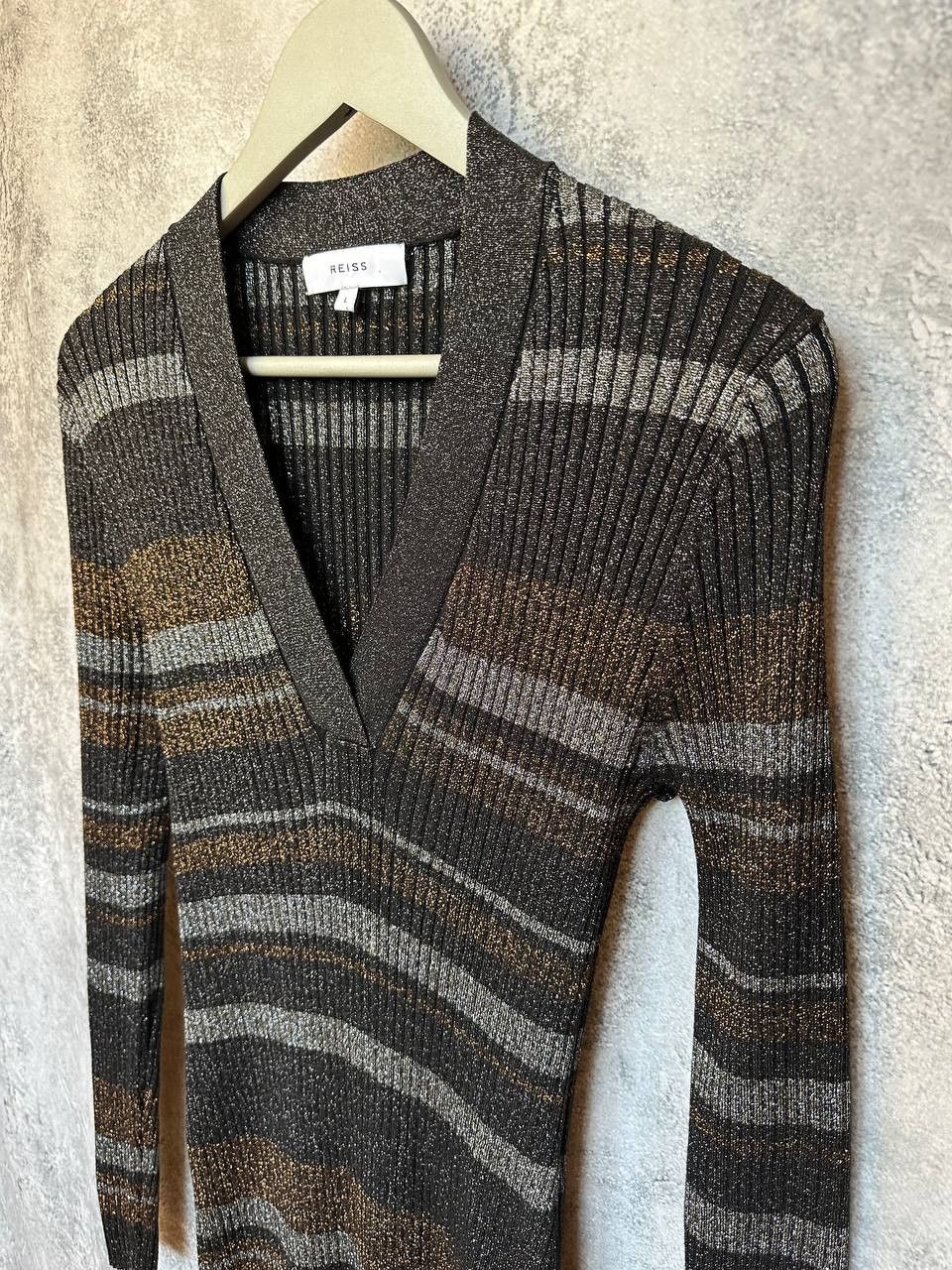 Reiss REISS Sassy Metallic-Stripe Knit Dress Maxi Tight Size L / US 10 / IT 46 - 7 Thumbnail