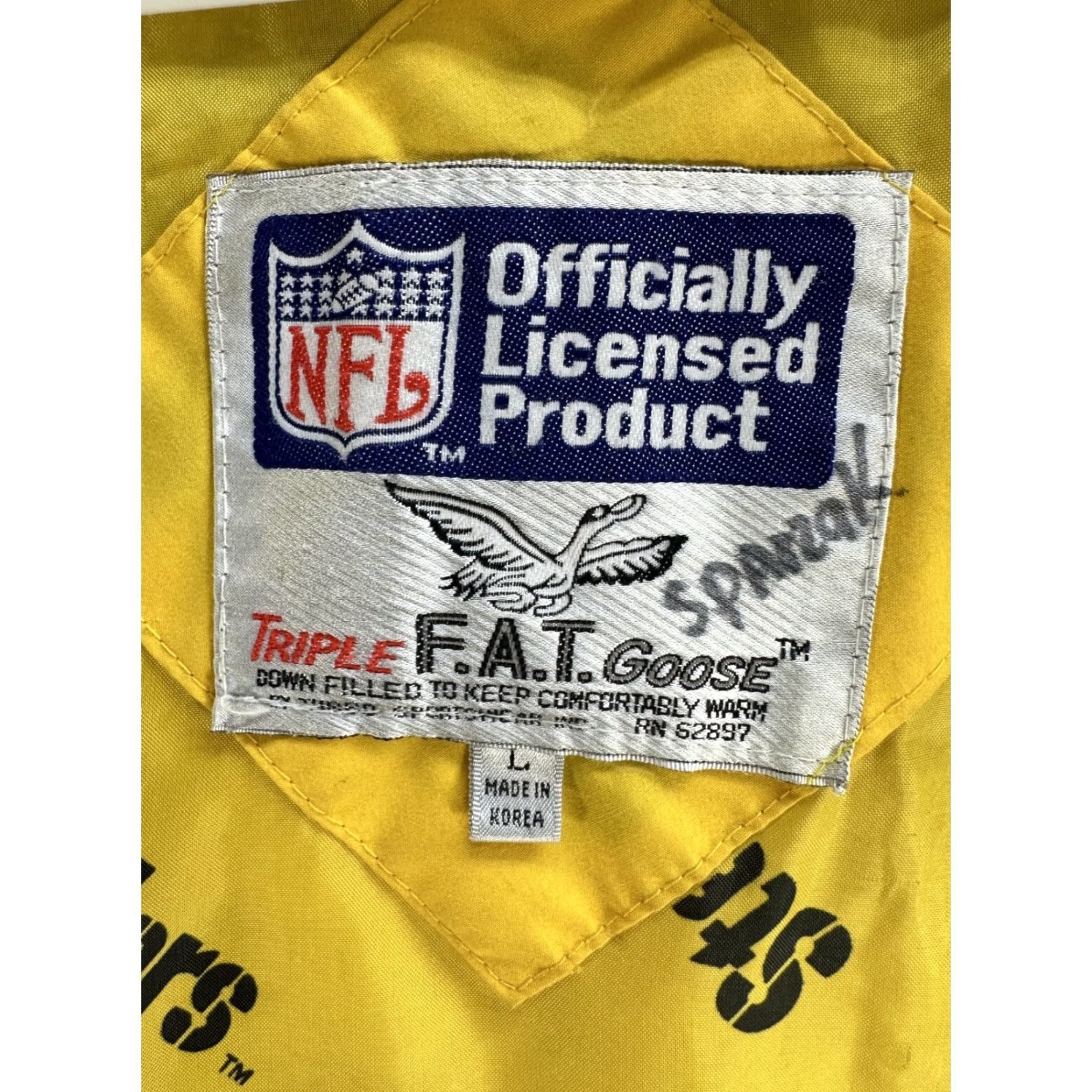 NFL VINTAGE Triple F.A.T. Goose Pittsburgh Steelers NFL Bomber Jacket Yellow Sz L Men Jacket Down Zip Size US L / EU 52-54 / 3 - 3 Thumbnail