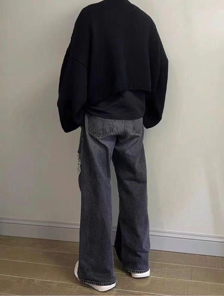 Distressed Baggy Wide Leg Denim Jeans