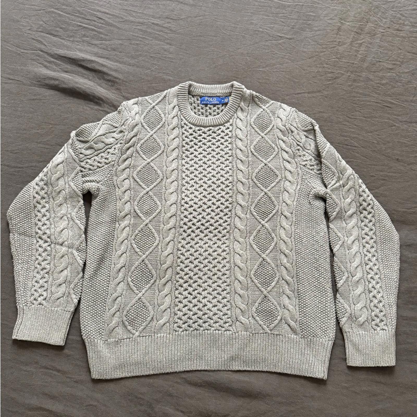 Ralph Lauren Cable Knit Crewneck Sweater - Light Gray