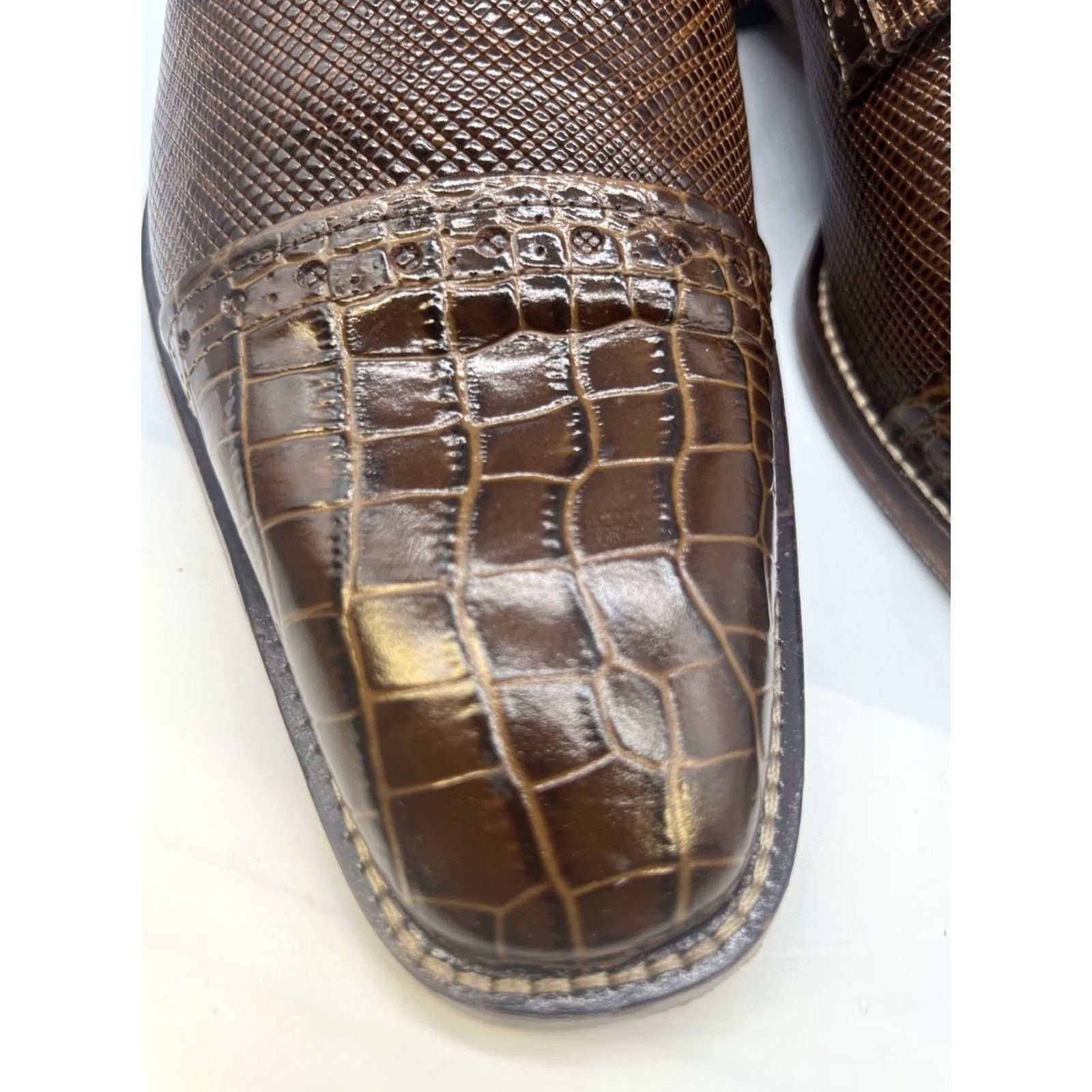Stacy Adams Stacy Adams Mens Dress Shoes Oxford Cap Toe Leather Lace Up Croc Textured Brown 12M Mens Shoes Size ONE SIZE - 3 Thumbnail