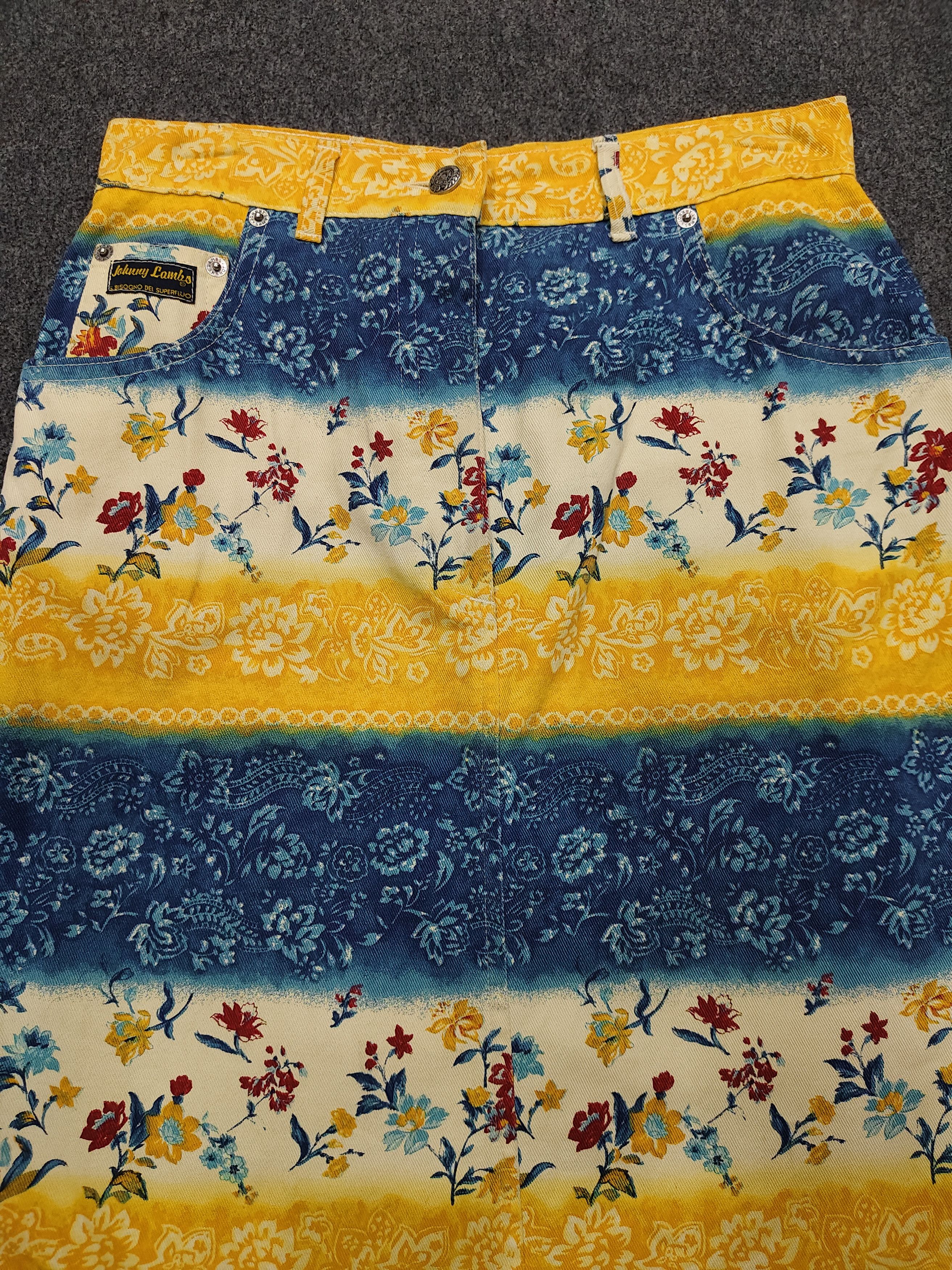 Vintage 90s Johnny Lambs🇮🇹 Florals Baroque Garden Denim Skirt Size 29" - 2 Thumbnail