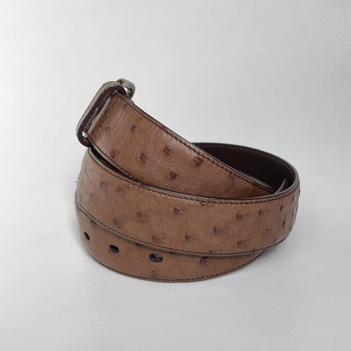 Prada 3cm Brown Ostrich Leather Belt Size 30 - 3 Thumbnail
