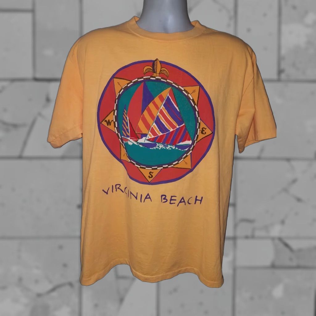 Vintage VTG Kantoo Sport T-Shirt Mens L USA Graphic Stitch Virginia Beach Yellow 100% Cotton Orange Graphic VTG SINGLE STITCH Virginia Beach USA Mens L Size US L / EU 52-54 / 3 - 1 Thumbnail