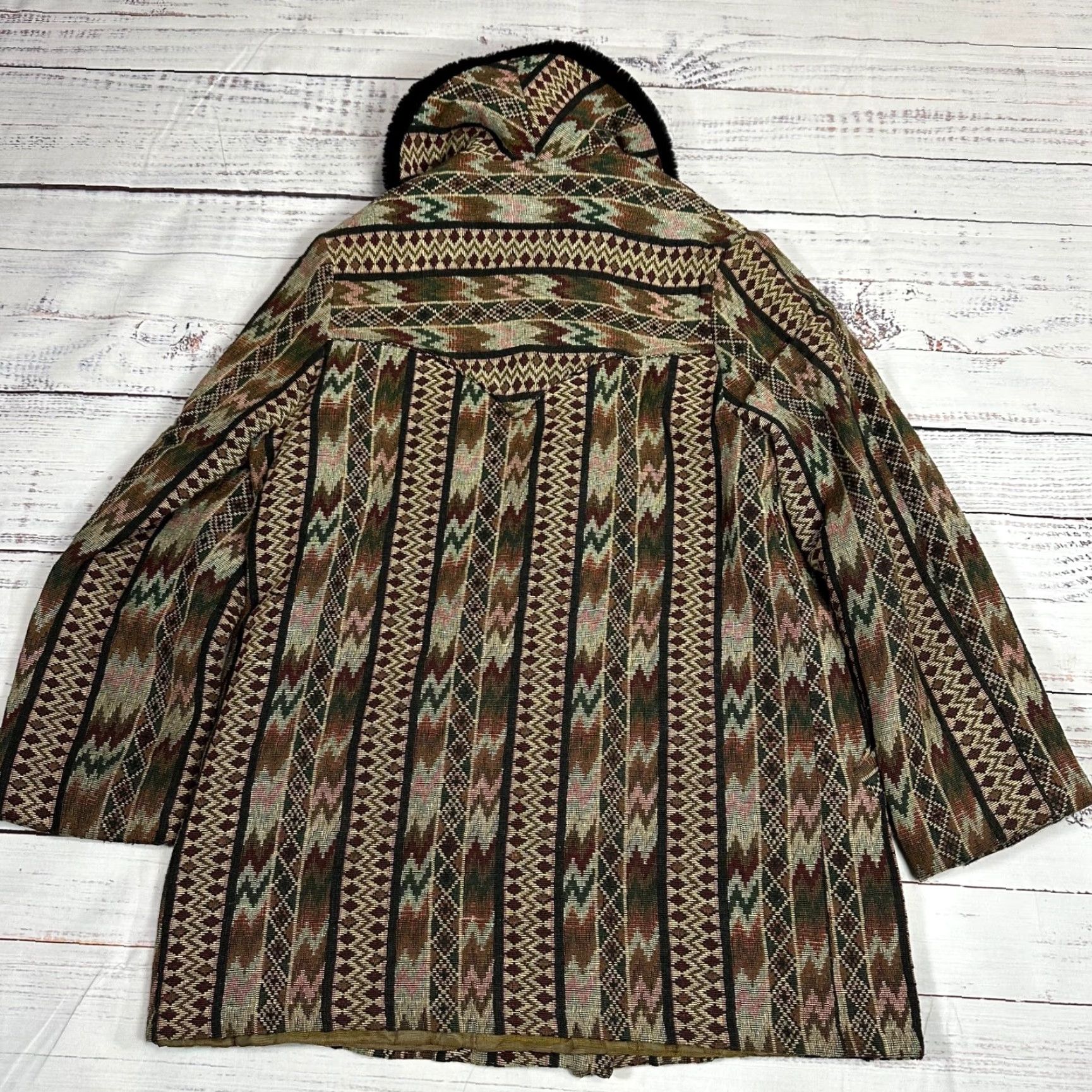 Vintage VINTAGE Tregos Westwear Womens Aztec Print Jacket Sz 12 Brown Faux Fur Collar Jacket Women 12 Brown Aztec Print Size XL / US 12-14 / IT 48-50 - 6 Thumbnail