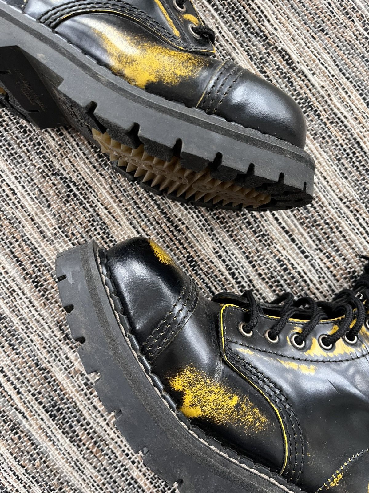 New Rock Vintage Hype Busta Grip Steel Toe Black Yellow High Boots Size US 6 / IT 36 - 6 Thumbnail