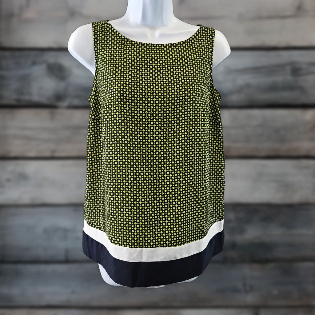 Loft Ann Taylor LOFT Womens Top XS Green Geometric Sleeveless Tie Back Blouse Category: Shirt Size XS / US 0-2 / IT 36-38 - 1 Thumbnail