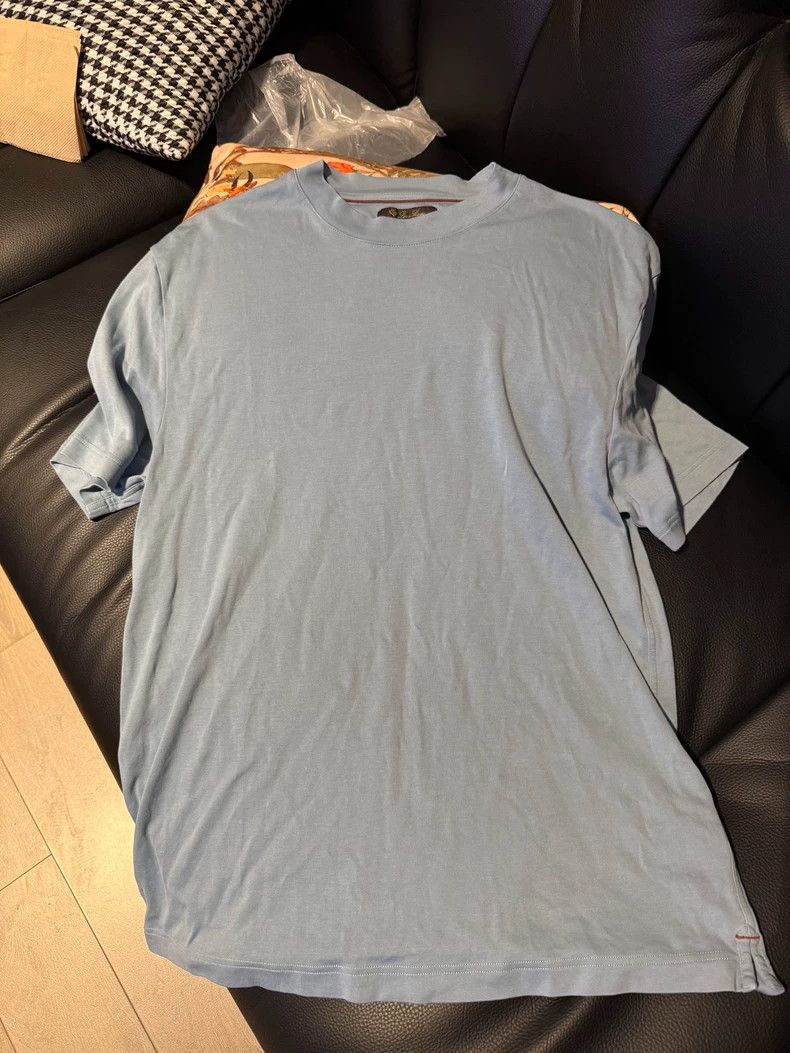 Loro Piana LORO PIANA Blue and gray cotton short-sleeved T-shirt Size US L / EU 52-54 / 3 - 1 Thumbnail