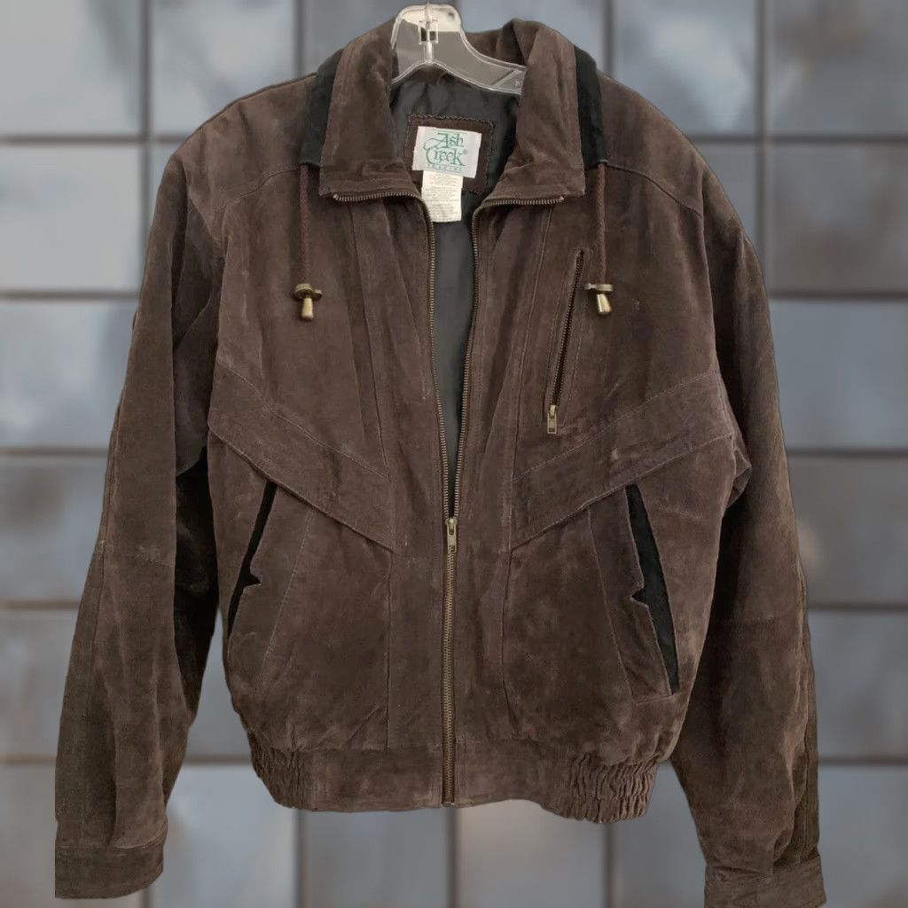 VINTAGE Ash Creek Trading Brown Suede Leather Bomber Jacket Men’s Small