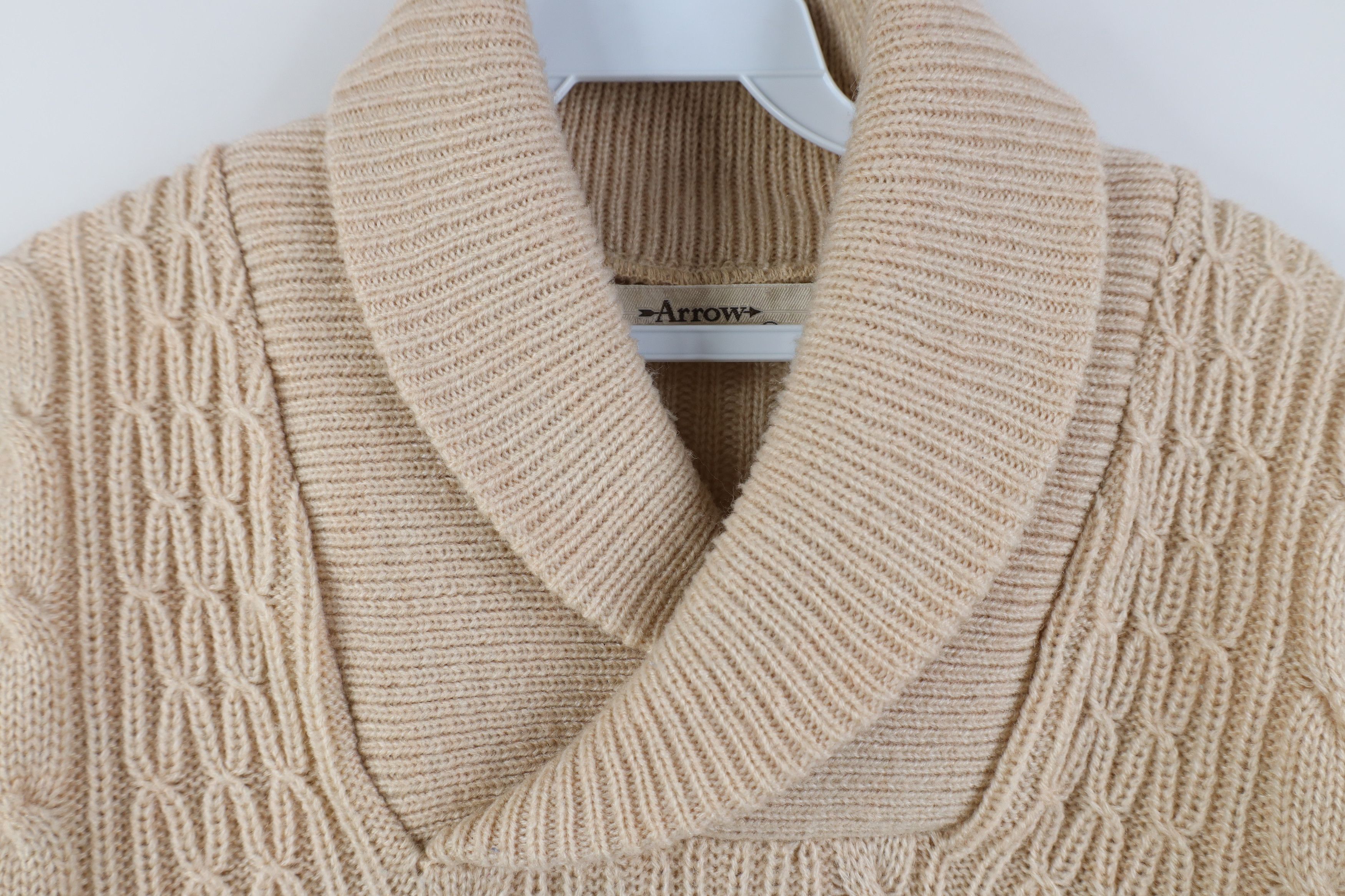 Vintage Vintage 70s Streetwear Cable Knit Fisherman Shawl Sweater Size US XL / EU 56 / 4 - 4 Thumbnail