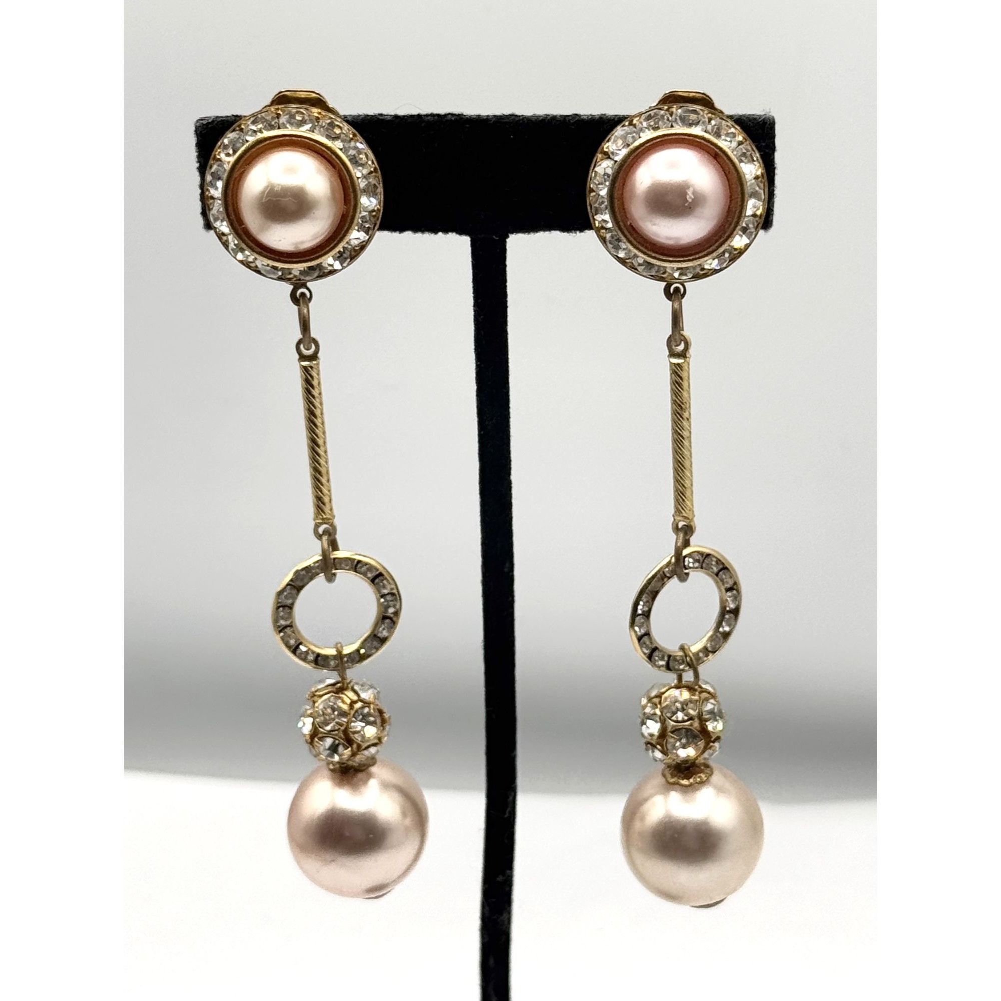 Vintage Vintage rhinestone faux pearl dangle drop statement earrings Size ONE SIZE - 1 Thumbnail