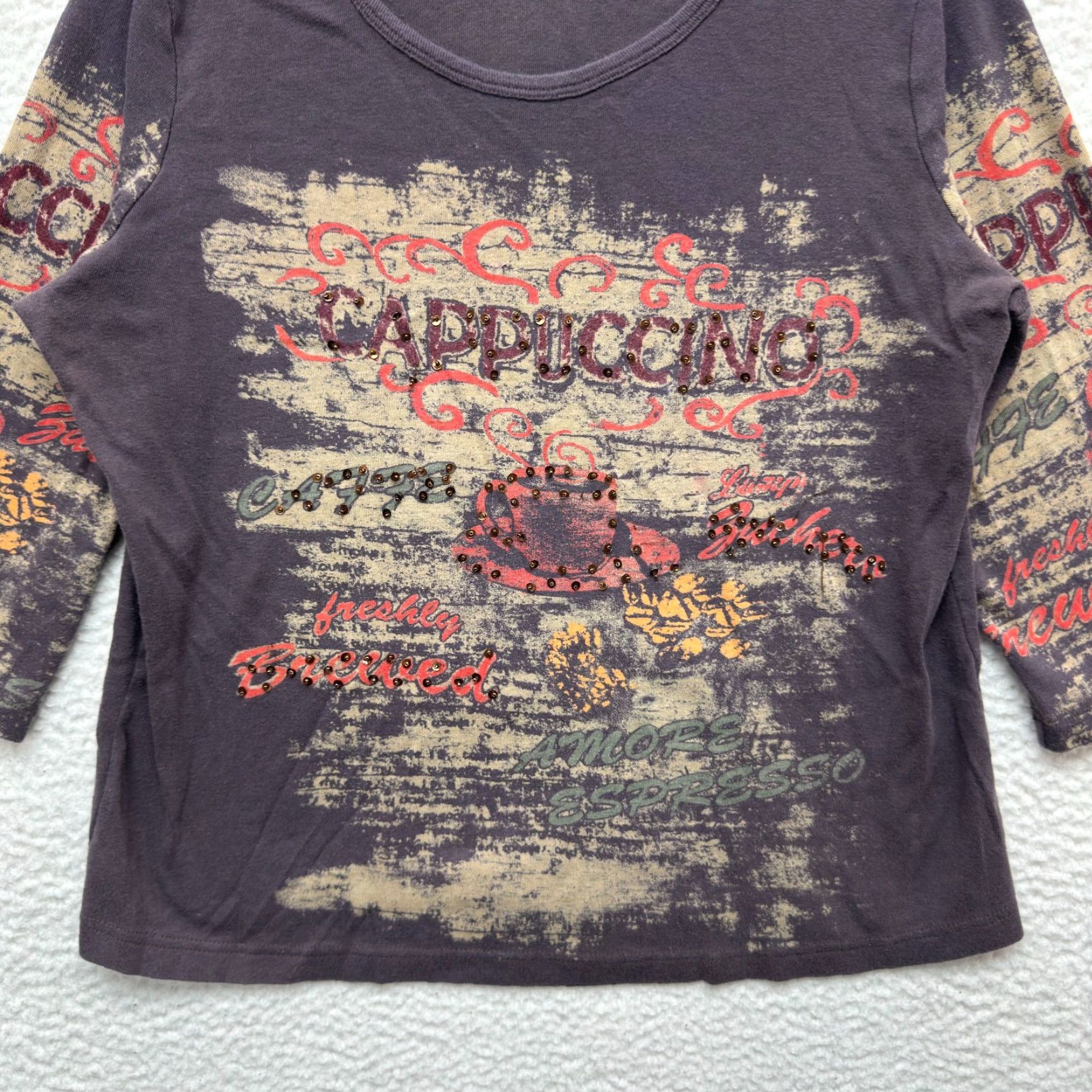 Mary McFadden VINTAGE Y2K Mary McFadden Shirt XL Brown Sequin Cappuccino Boho Fairy Grunge Western Womens Size XL / US 12-14 / IT 48-50 - 3 Thumbnail