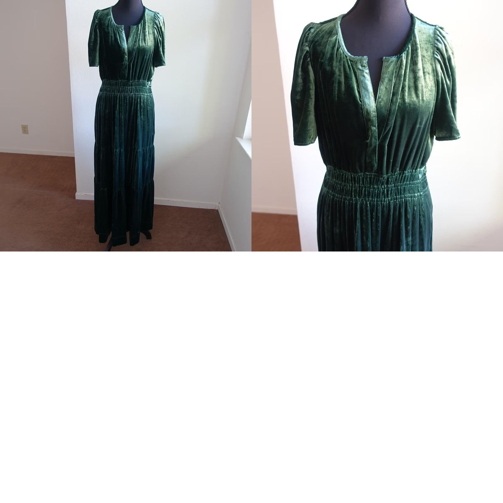 Anthropologie VINTAGE? No. Since not vintage, skip. Anthropologie Dress Womens Medium Green Velvet Maxi Puff Sleeve Pockets Formal Size M / US 6-8 / IT 42-44 - 10 Thumbnail