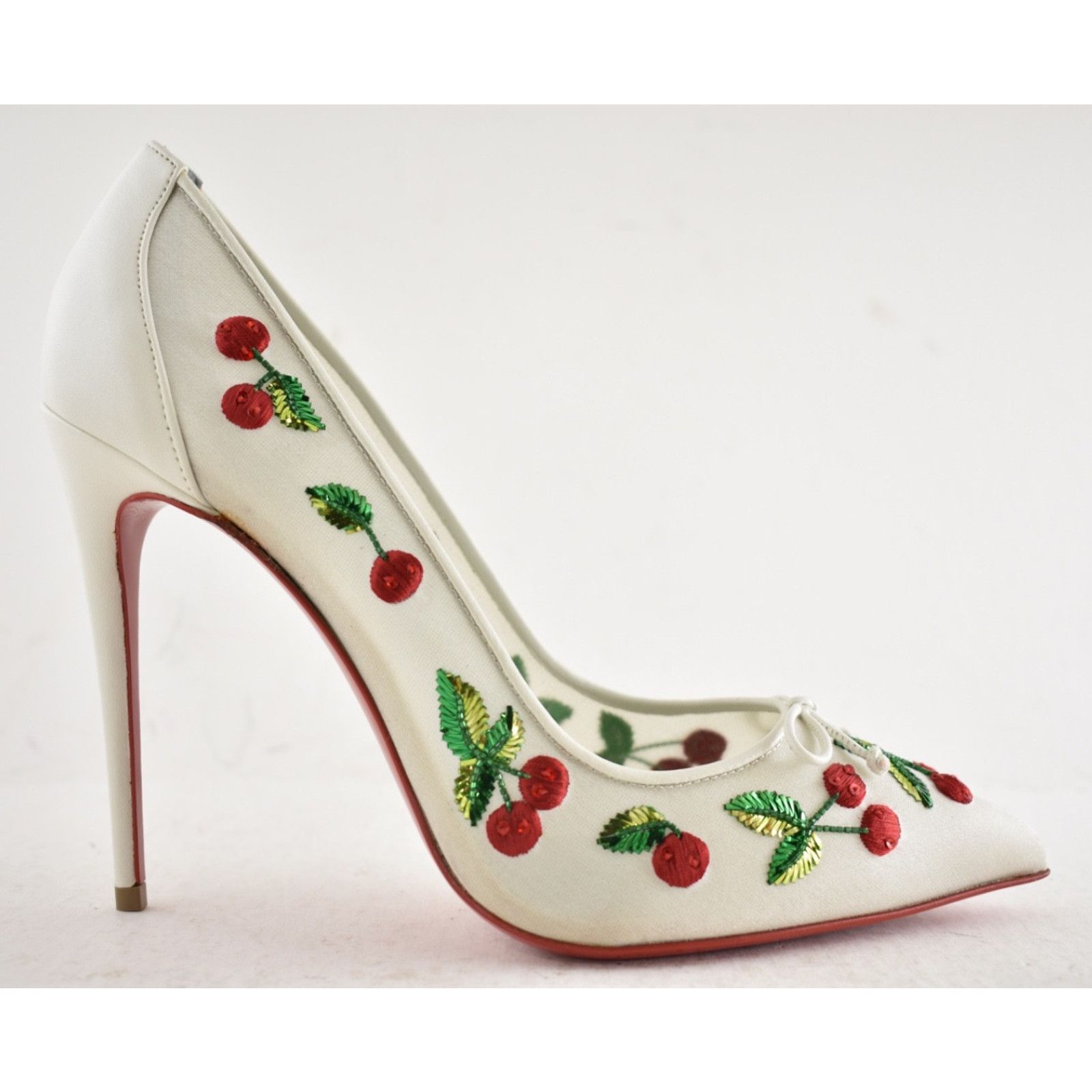 Christian Louboutin Christian Louboutin Cherrypump Latte White Organza Red 39.5 Size US 9.5 / IT 39.5 - 2 Thumbnail