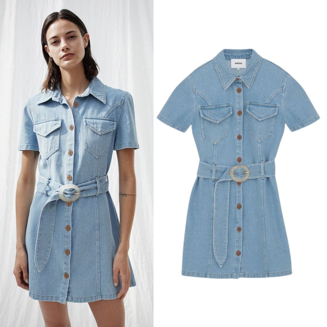 Nanushka Nanushka Dress Denim Short Sleeve 80s Wash Blue Belted M Size M / US 6-8 / IT 42-44 - 1 Thumbnail