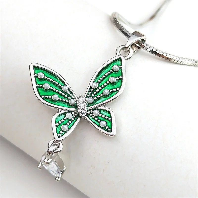 Jewelry Butterfly Water Drop Copper Pendant Necklace Size ONE SIZE - 1 Thumbnail