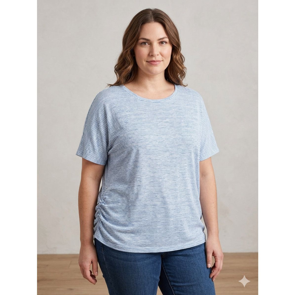 Croft & Barrow Croft & Barrow Blue White Striped Ruched Side Tee 1X Size XL / US 12-14 / IT 48-50 - 1 Thumbnail