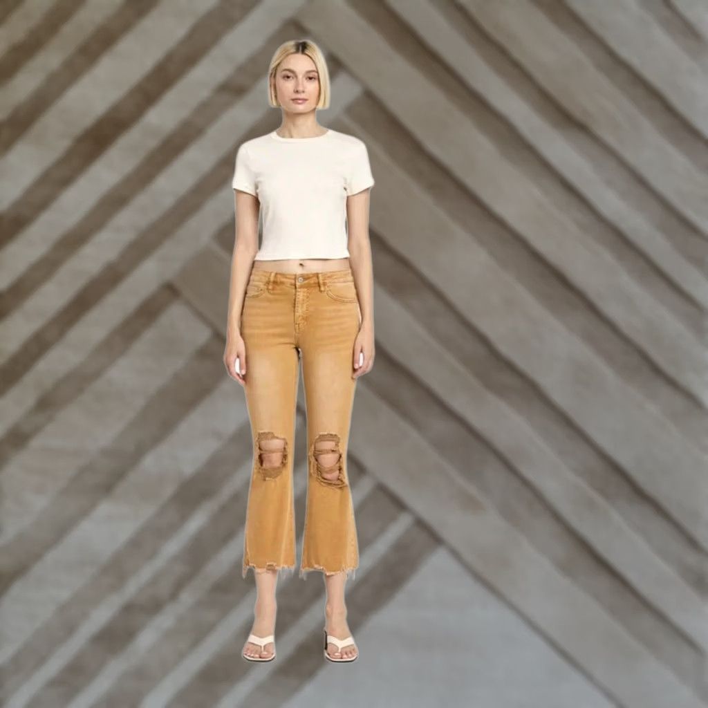 MOTHER Vervet Womens Jeans Army Khaki Vintage High Rise Crop Flare Stretch 24 Size 42" / US 20 - 1 Thumbnail