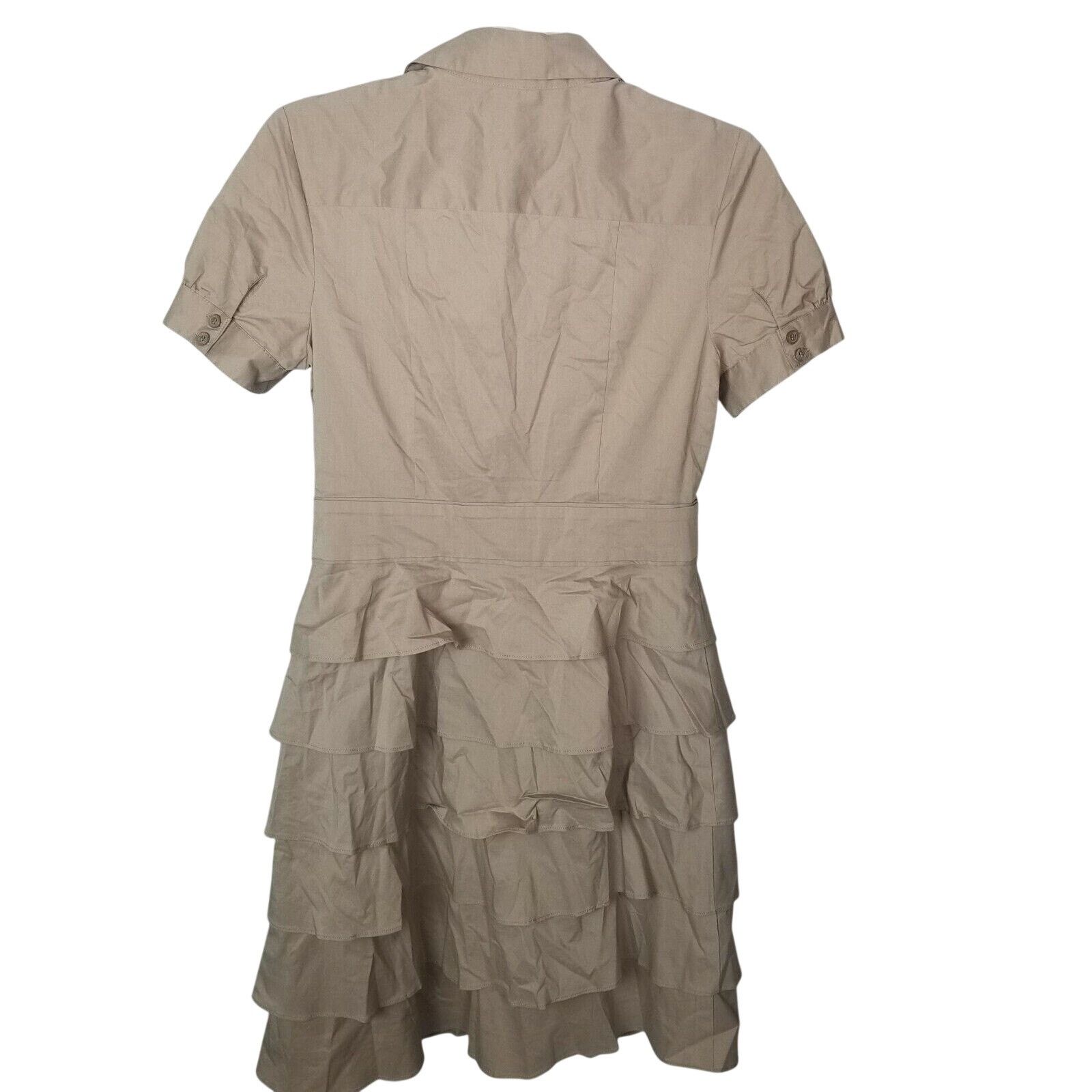 Ann Taylor The Limited Womens Ruffle Tiered Safari Mini Dress Khaki 2 Size XS / US 0-2 / IT 36-38 - 6 Thumbnail
