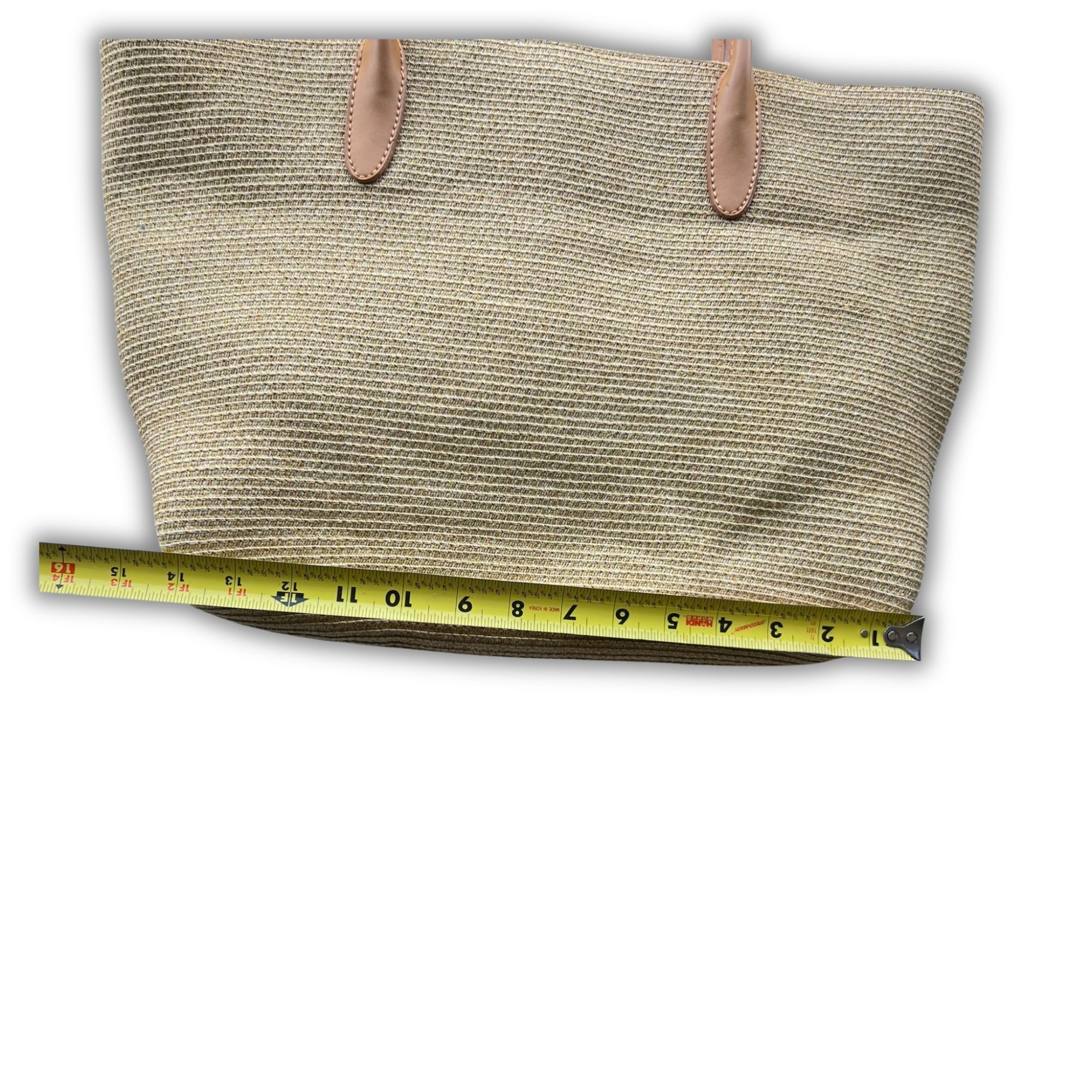 Talbots Talbots Metallic Gold-Tone Woven Tote Bag With Tan Faux-Leat Size ONE SIZE - 6 Thumbnail