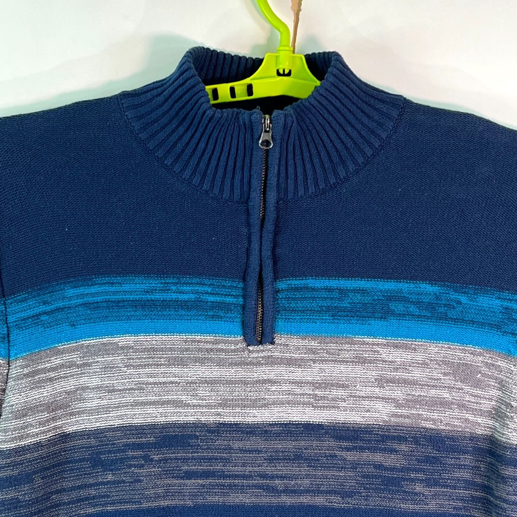 Carbon Carbon Striped Long Sleeves 1/4 Zip Pullover Blue Sweater Mens Size L Size US L / EU 52-54 / 3 - 3 Thumbnail