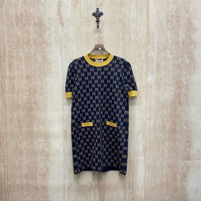 Gucci Hot gold thread old flower full-print knitted dress 2