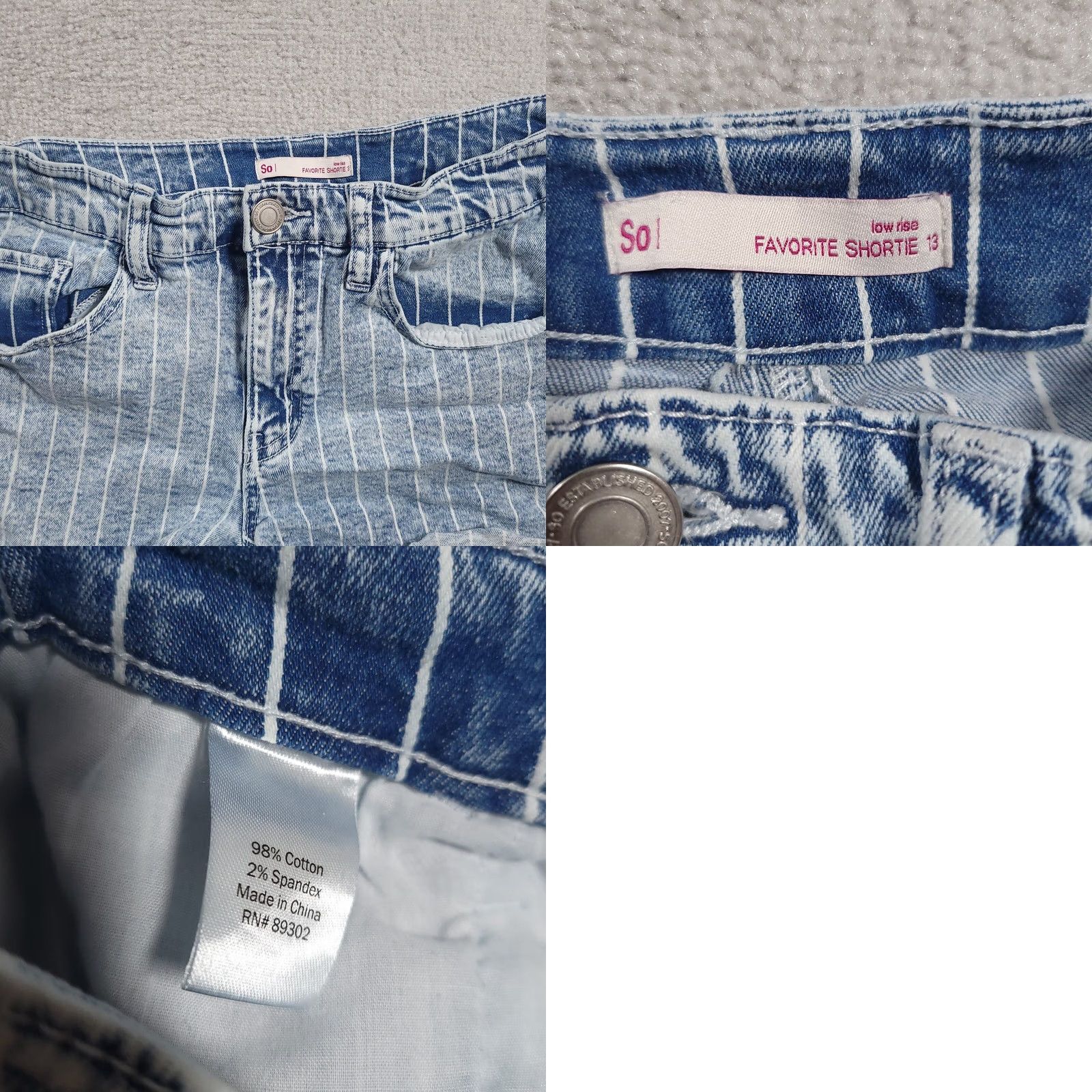 Denime SO Womens 13 Jean Shorts Blue Denim Striped Favorite Shortie Stretch Acid Wash Size 34" / US 12 / IT 48 - 8 Thumbnail