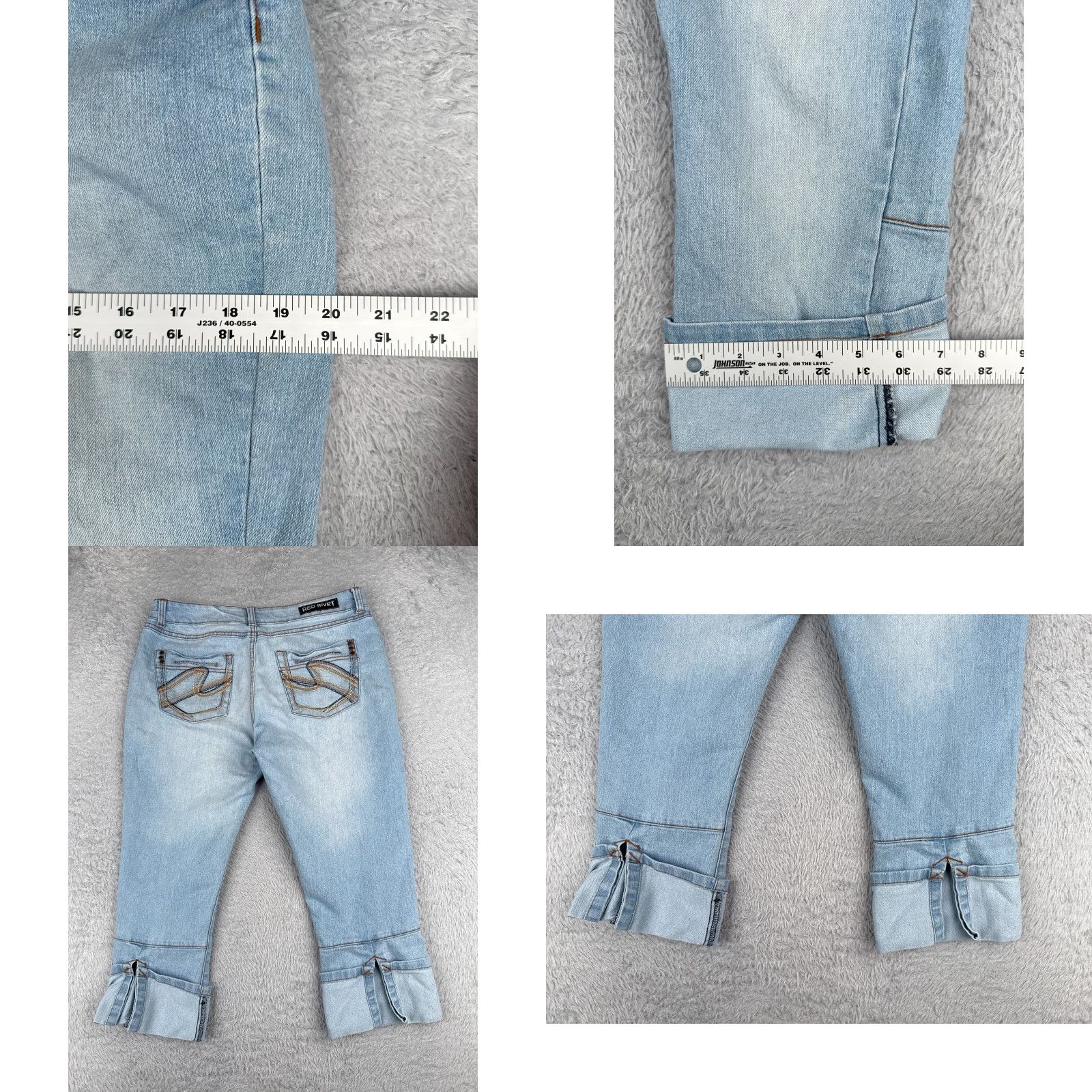 Vintage Red Rivet Jeans Women Capri Denim Blue 30x20 Low Rise 11 Regular Cotton Blend 5-Pocket Pockets Distressed Vintage No Size 32" / US 10 / IT 46 - 9 Thumbnail