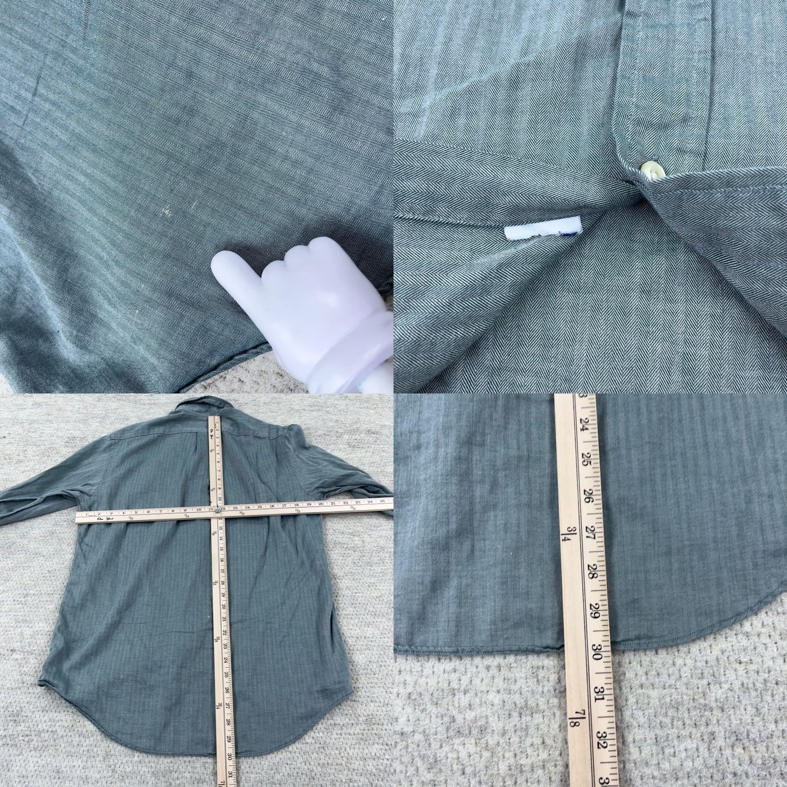 Ralph Lauren Ralph Lauren Button-Up Shirt Men Medium Green Herringbone Lightweight Cotton Casual Dress Size 40R - 8 Thumbnail