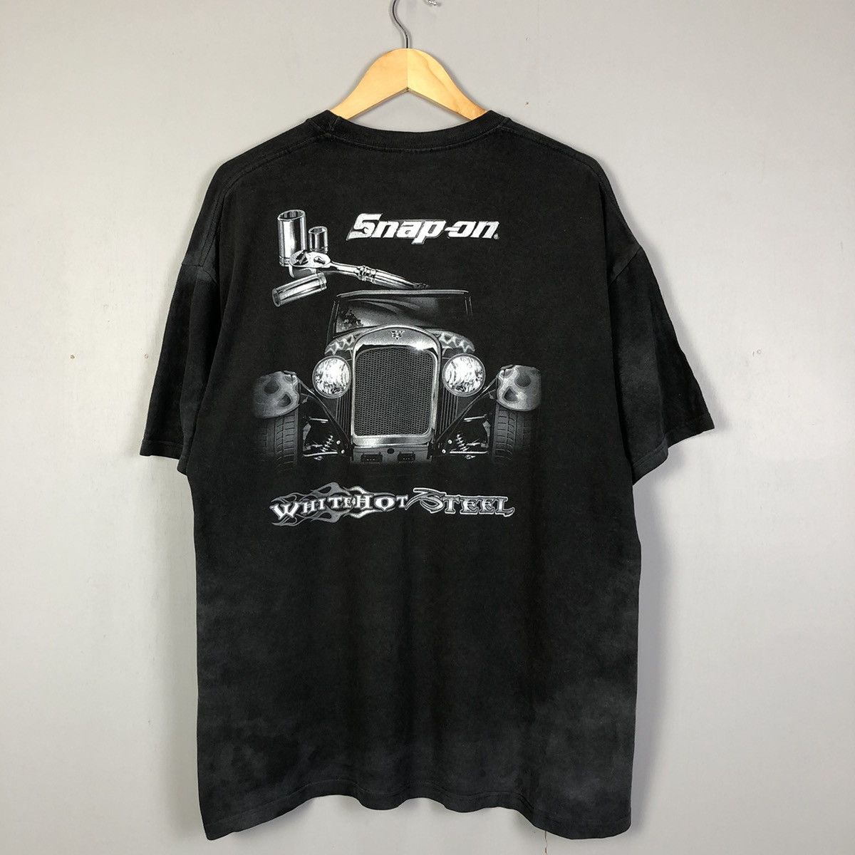 image of Champion x Vintage Steals Vintage Y2K Faded Snap-On Whitehot Steel Tshirt in Faded Black (Size XL)