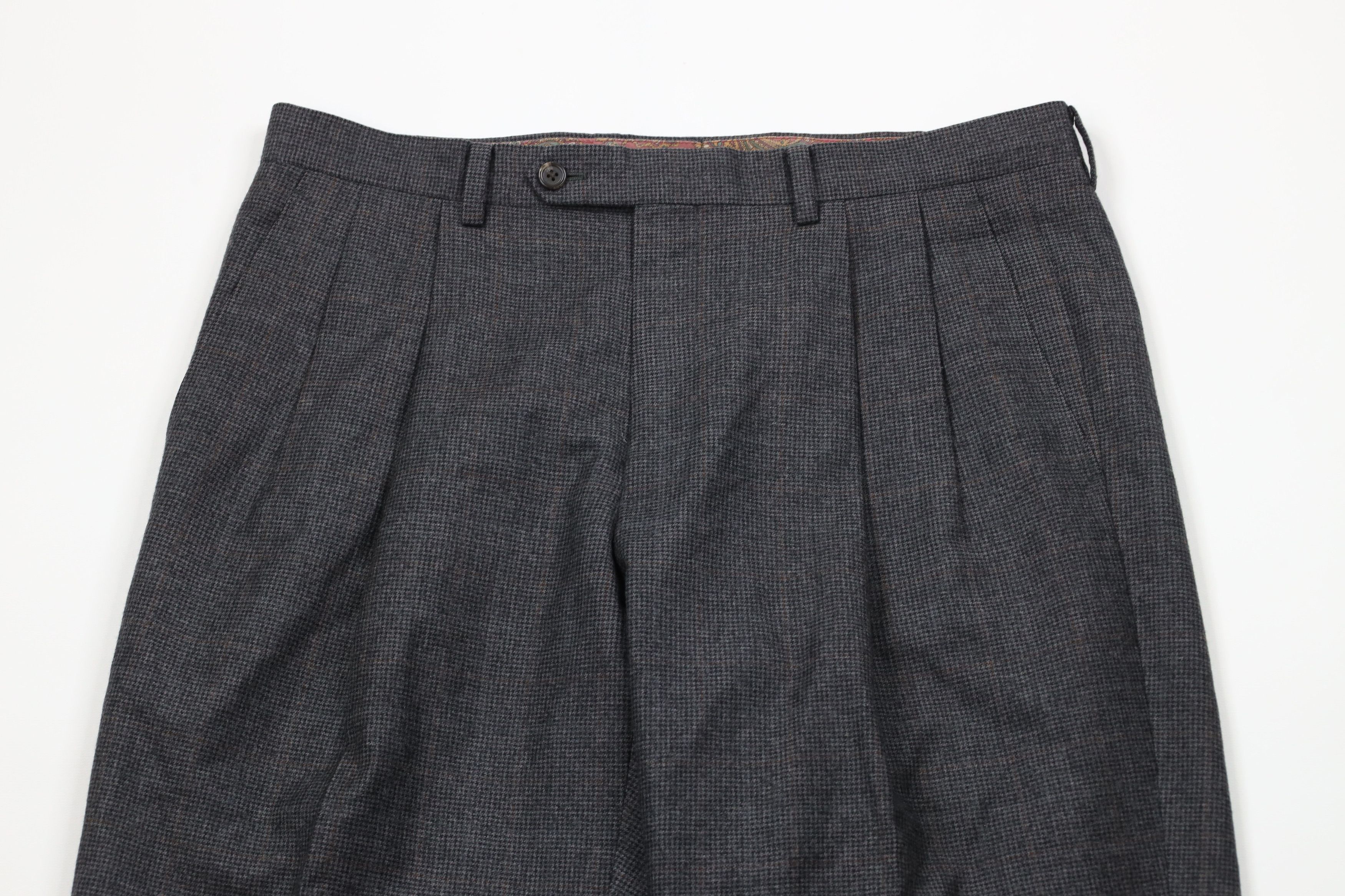 Ralph Lauren × Vintage Vintage Ralph Lauren Cuffed Wool Houndstooth Wide Leg Pants Size US 34 / EU 50 - 2 Thumbnail