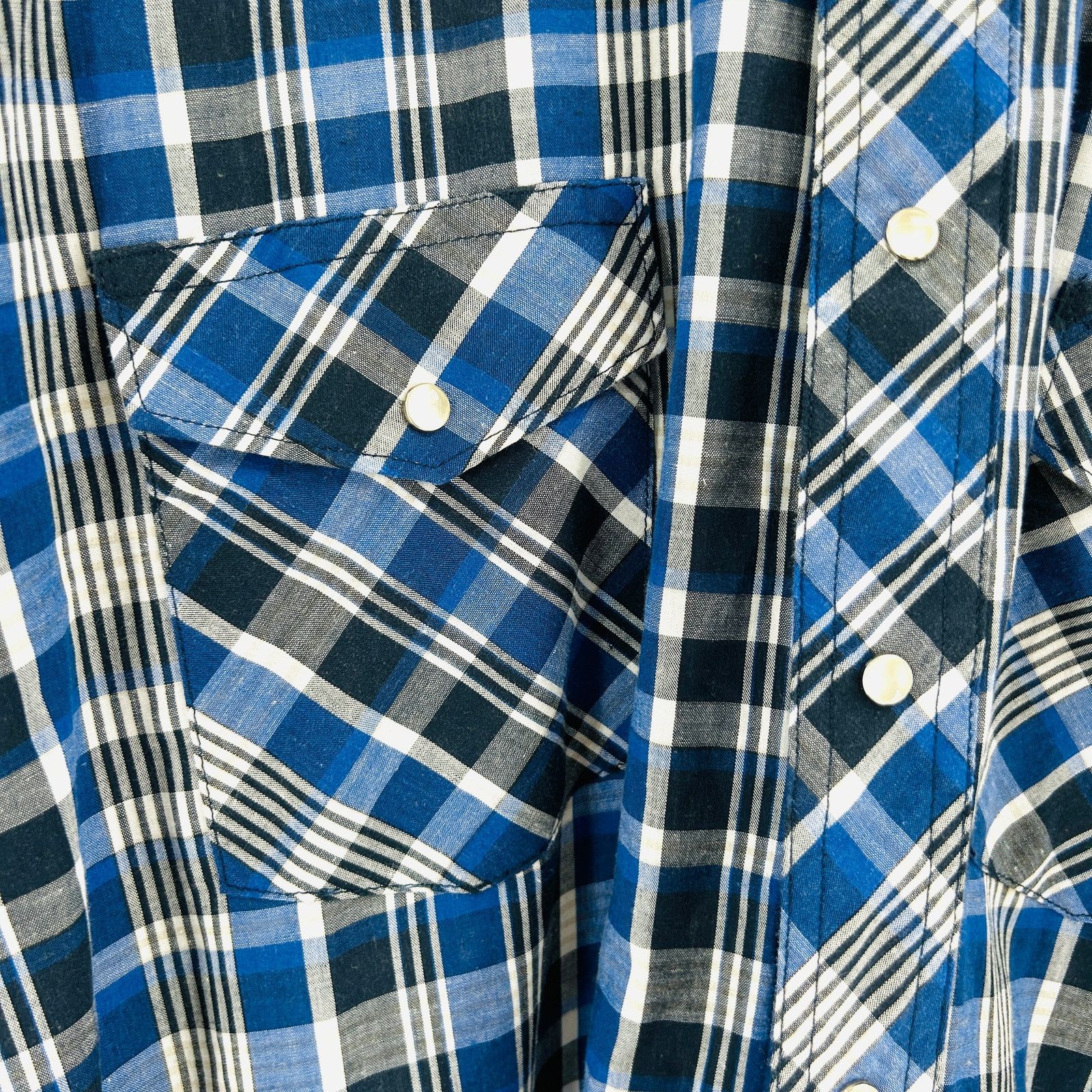 Rustler Blue Black Plaid Cotton Blend Western Pearl Snap Shirt Size US XL / EU 56 / 4 - 3 Thumbnail