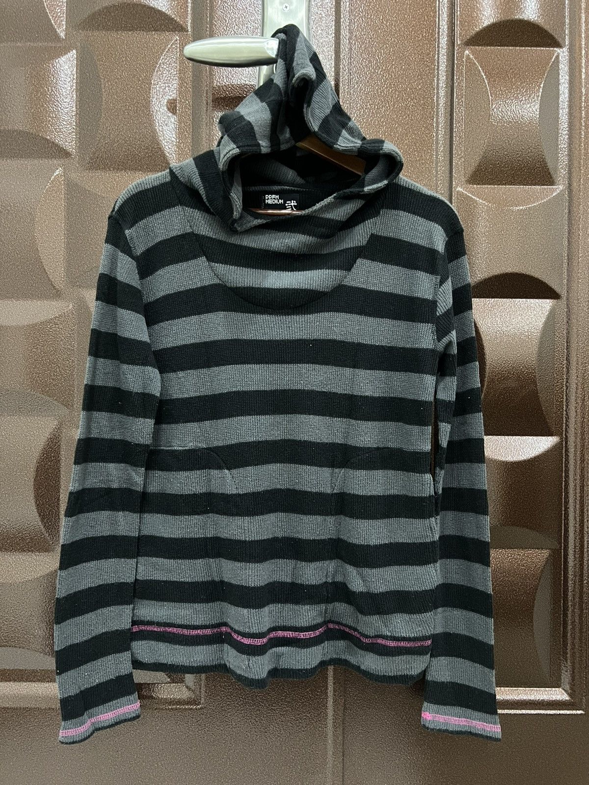 Japanese Brand PPFM Medium Over Striped Mall Goth Sweater with Hood Size US M / EU 48-50 / 2 - 2 Thumbnail