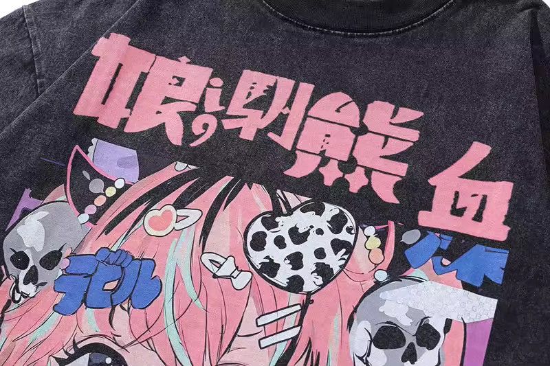 Other Cartoon Anime Washed Girl Printed Harajuku Loose T Shirt Size US XXL / EU 58 / 5 - 3 Thumbnail