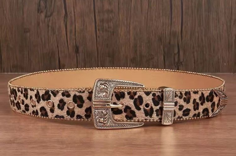 Leather 100 Cm Leopard Print PU Leather Belt Size ONE SIZE - 3 Thumbnail