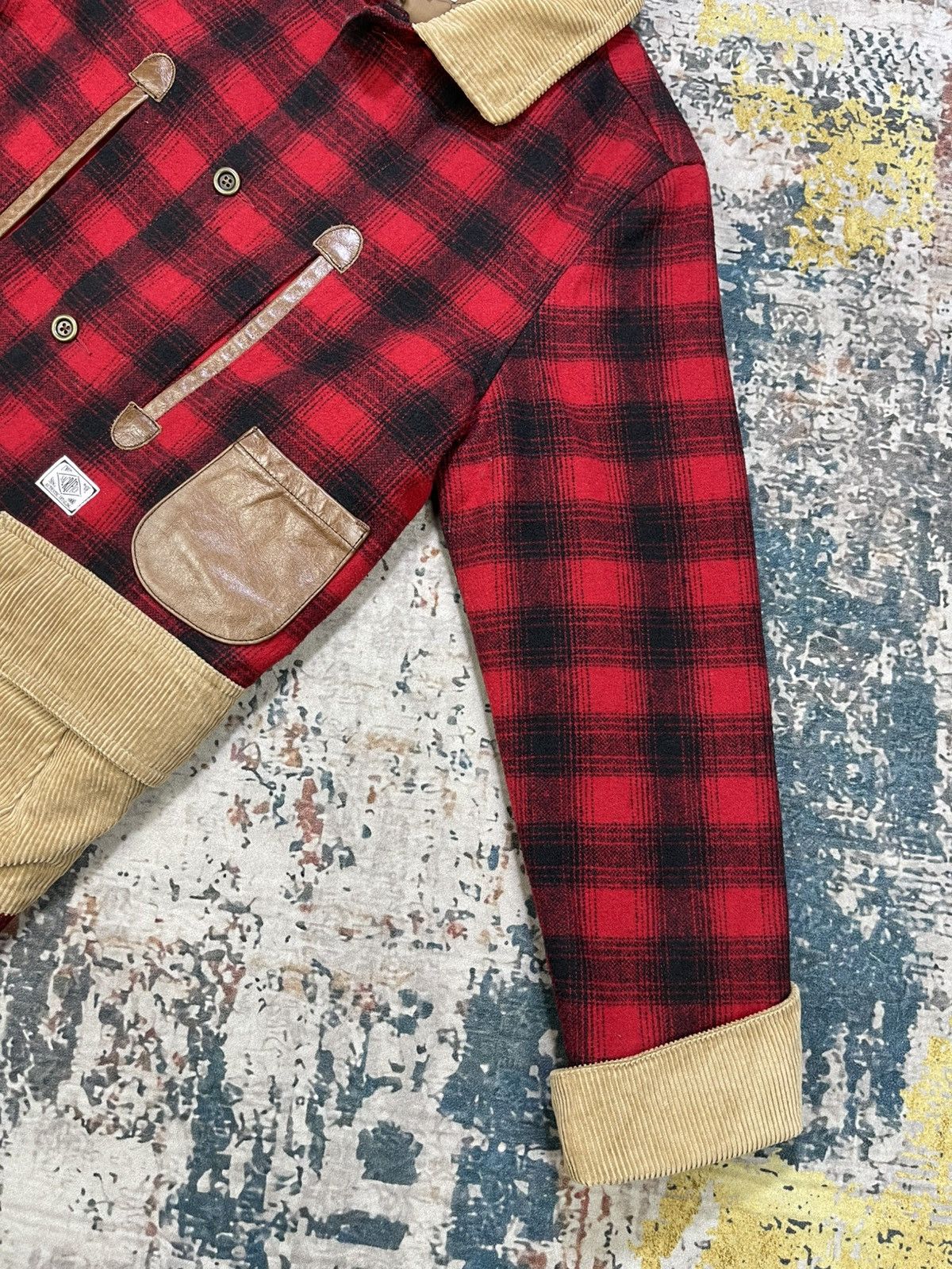 Japanese Brand Sacrifice Japan Plaid Wool Leather Trim Hunting Jacket Size US M / EU 48-50 / 2 - 6 Thumbnail