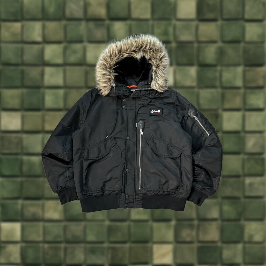 Schott VINTAGE Schott NYC Bomber Jacket Faux Fur Y2K Army Black 3XL Men’s Jacket Size US XXL / EU 58 / 5 - 1 Thumbnail