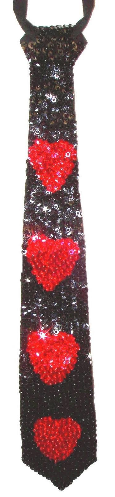 Designer Sequin Neck Tie BLACK w/RED Hearts Adult Unisex Size ONE SIZE - 1 Preview