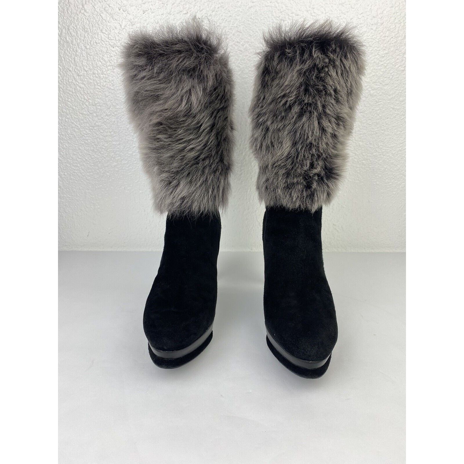 Stuart Weitzman Stuart Weitzman Yetala Suede Fur Heel Platform Boots Black Size US 8.5 / IT 38.5 - 3 Thumbnail