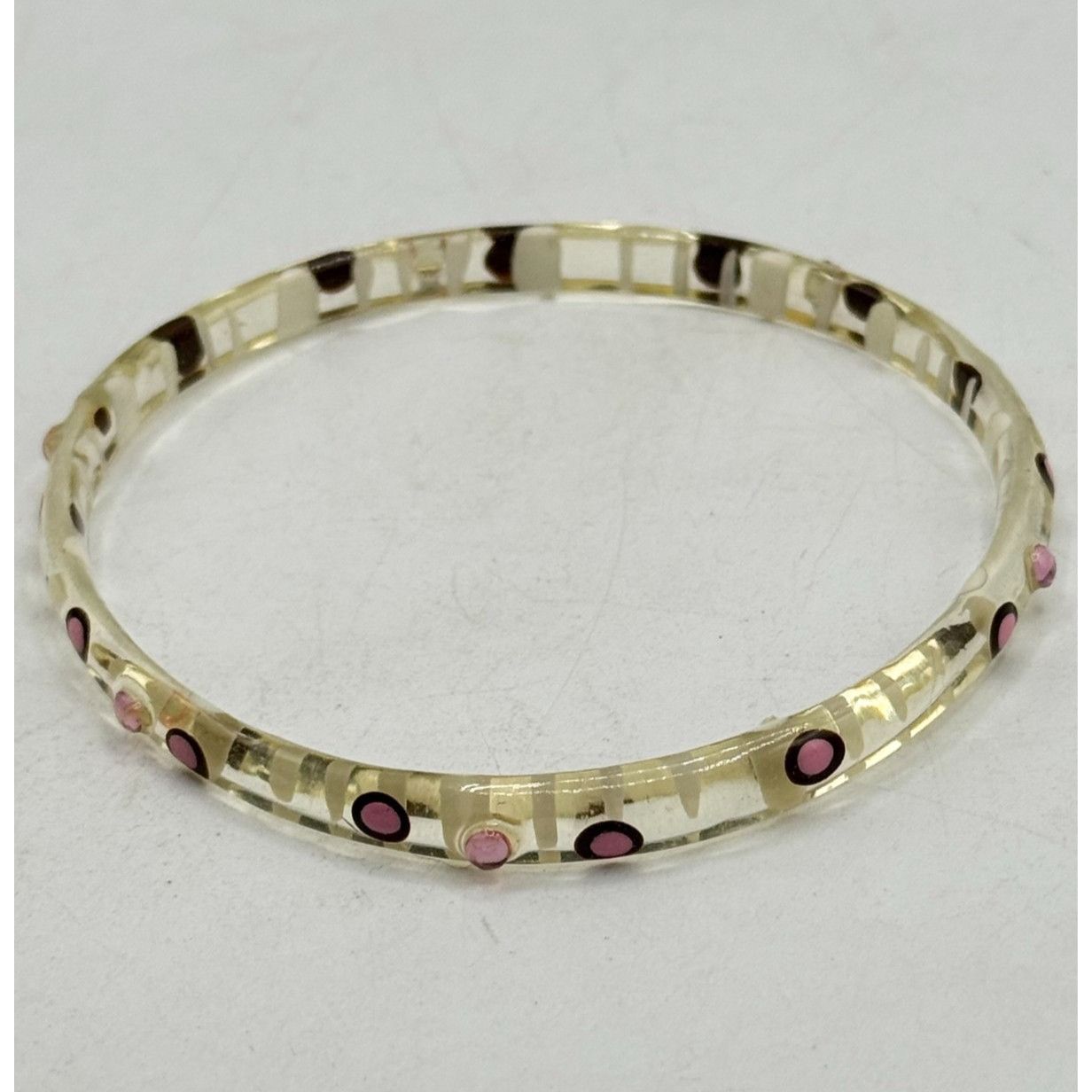 Vintage Vintage painted pink rhinestone Lucite bangle bracelet Size ONE SIZE - 2 Thumbnail