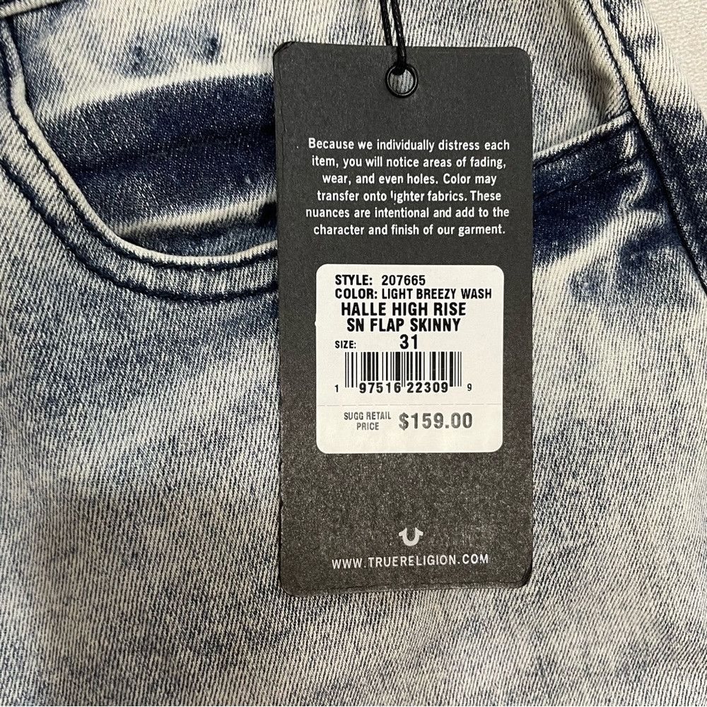 True Religion NWT New $159 True Religion HALLE HIGH RISE SKINNY JEAN Jean Size 31" - 7 Thumbnail