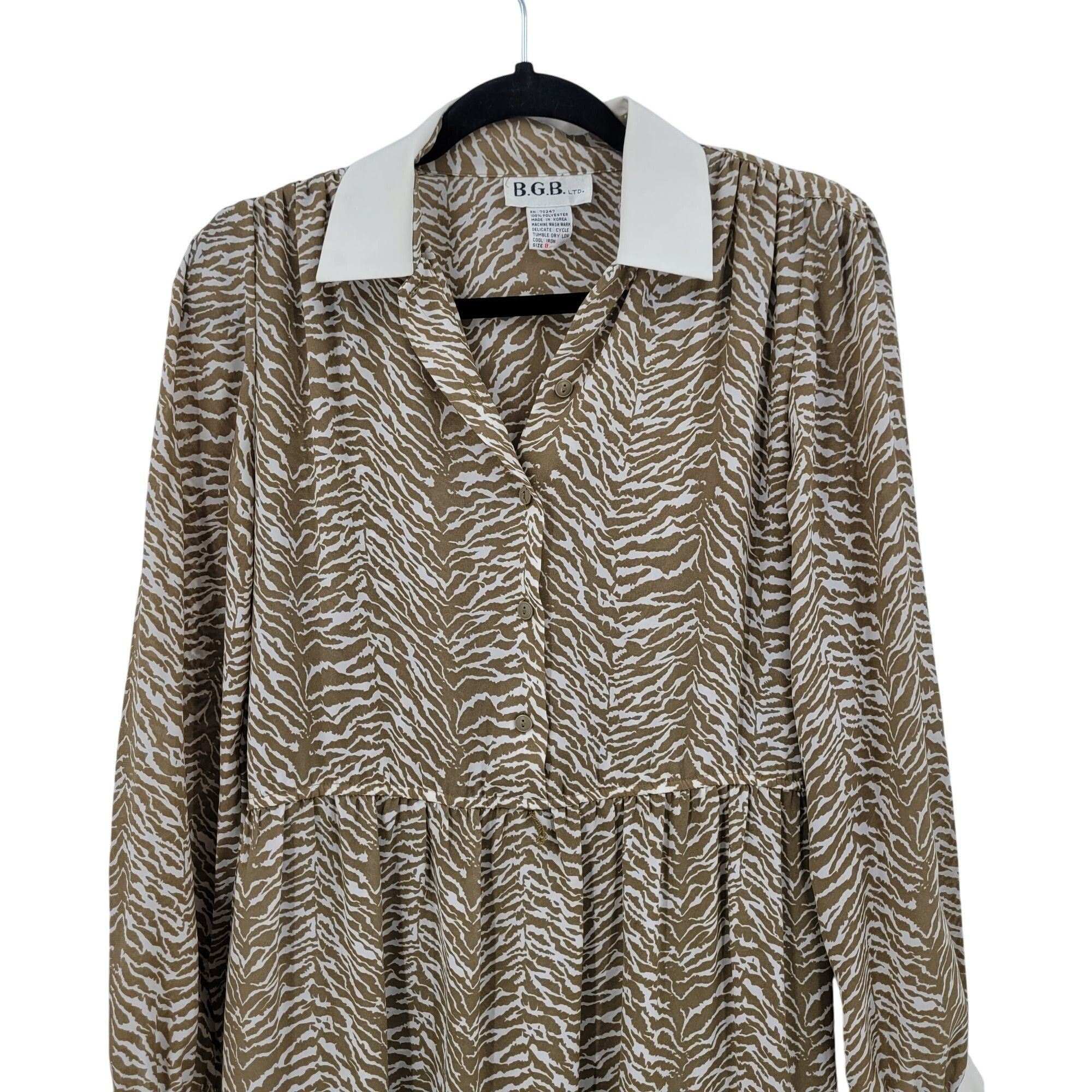 Vintage Vtg 70s Tan Zebra Long Sleeve Collared Midi Dress Sz S Sheer Size S / US 4 / IT 40 - 4 Thumbnail