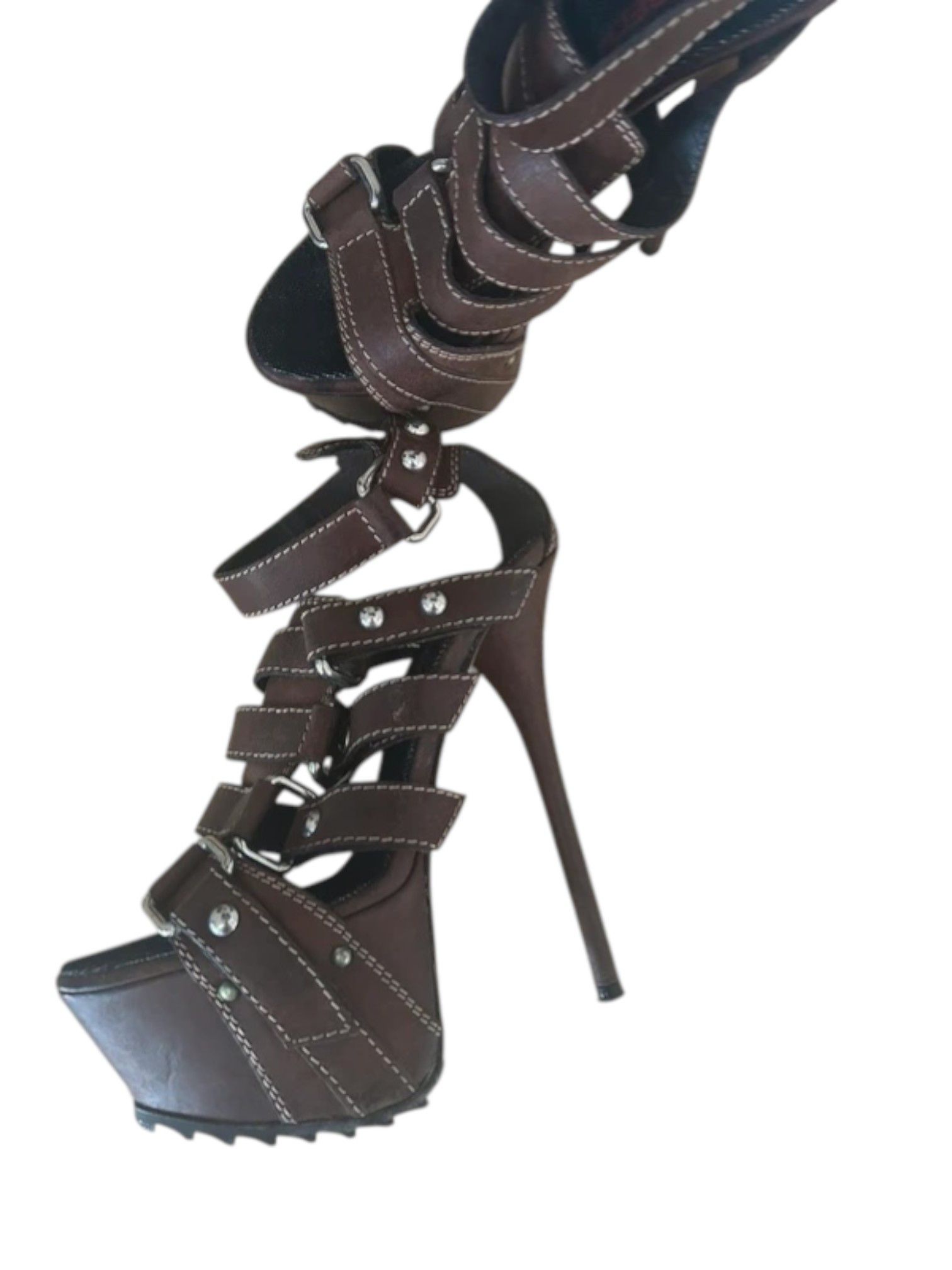 Dsquared2 Dsquared² Brown Harness Platform Stiletto Sandals Size US 5 / IT 35 - 1 Thumbnail