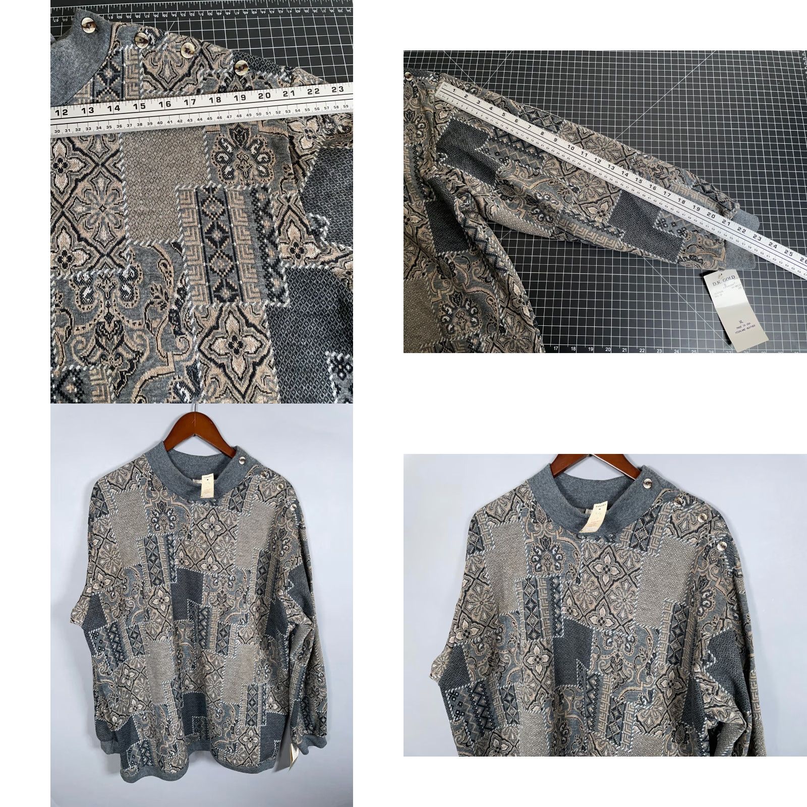 Vintage VTG Unworn Art Deco Geometric Pattern Sweater Women's XL Gray Lightweight Knit Size XL / US 12-14 / IT 48-50 - 8 Thumbnail