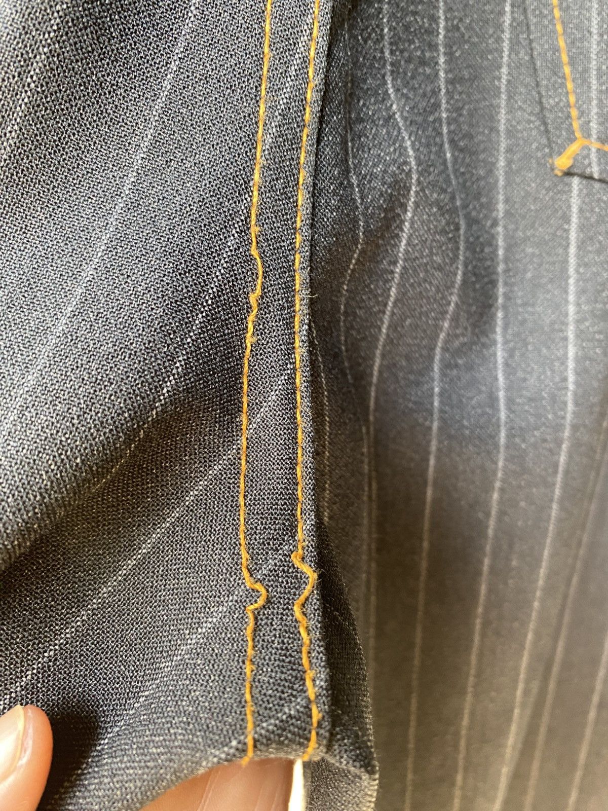 Jean Paul Gaultier Gaultier Black Pinstripe Trousers with Orange Stitching Size 32" / US 10 / IT 46 - 5 Thumbnail